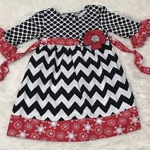 Counting Daises Black & White Dress w Red Detail